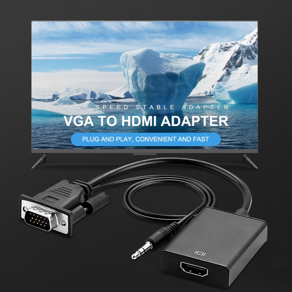 Adaptador VGA Para HDMI Com 3,5 Milímetros Cabo De Áudio Para Laptop TV Computador Tablet PC-1