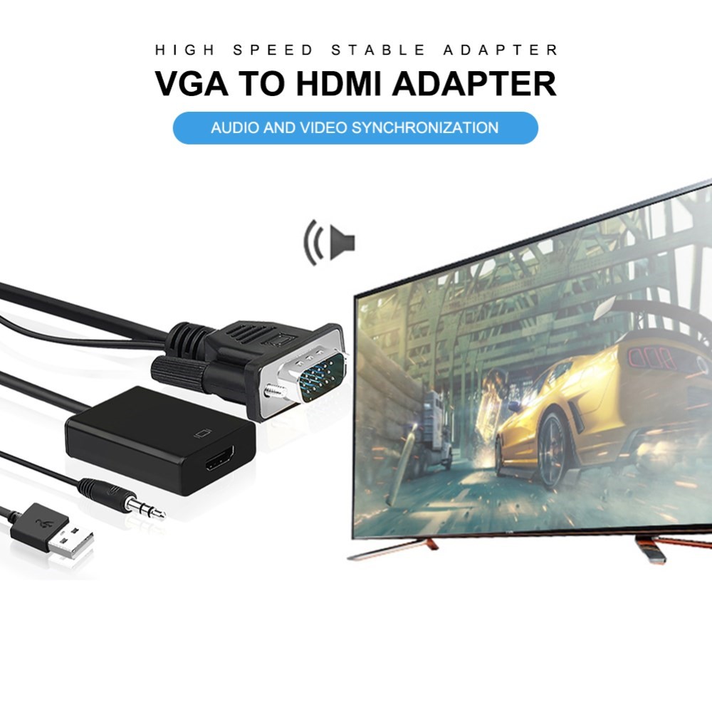 Adaptador VGA Para HDMI Com 3,5 Milímetros Cabo De Áudio Para Laptop TV Computador Tablet PC-11