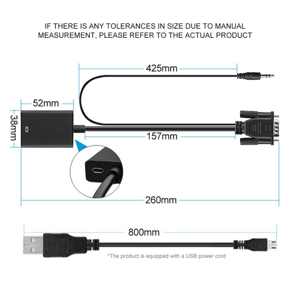 Adaptador VGA Para HDMI Com 3,5 Milímetros Cabo De Áudio Para Laptop TV Computador Tablet PC-2