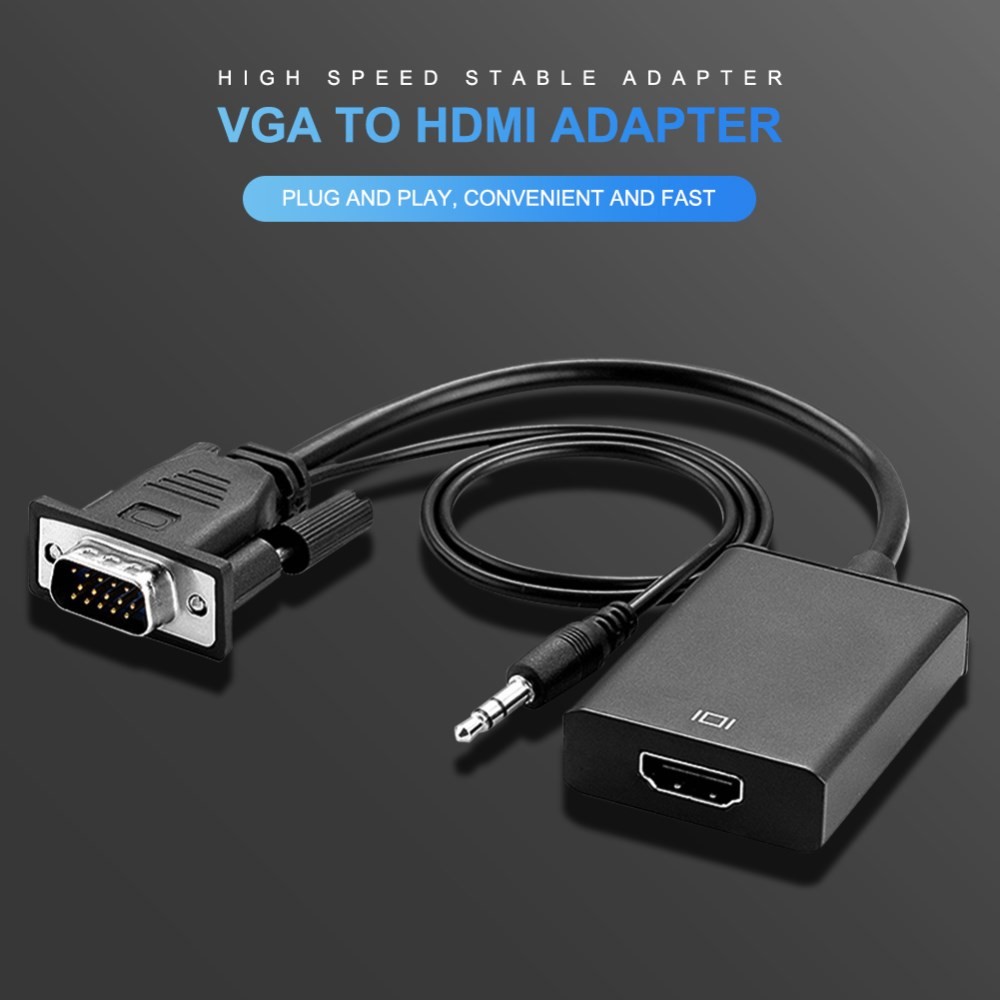Adaptador VGA Para HDMI Com 3,5 Milímetros Cabo De Áudio Para Laptop TV Computador Tablet PC-7