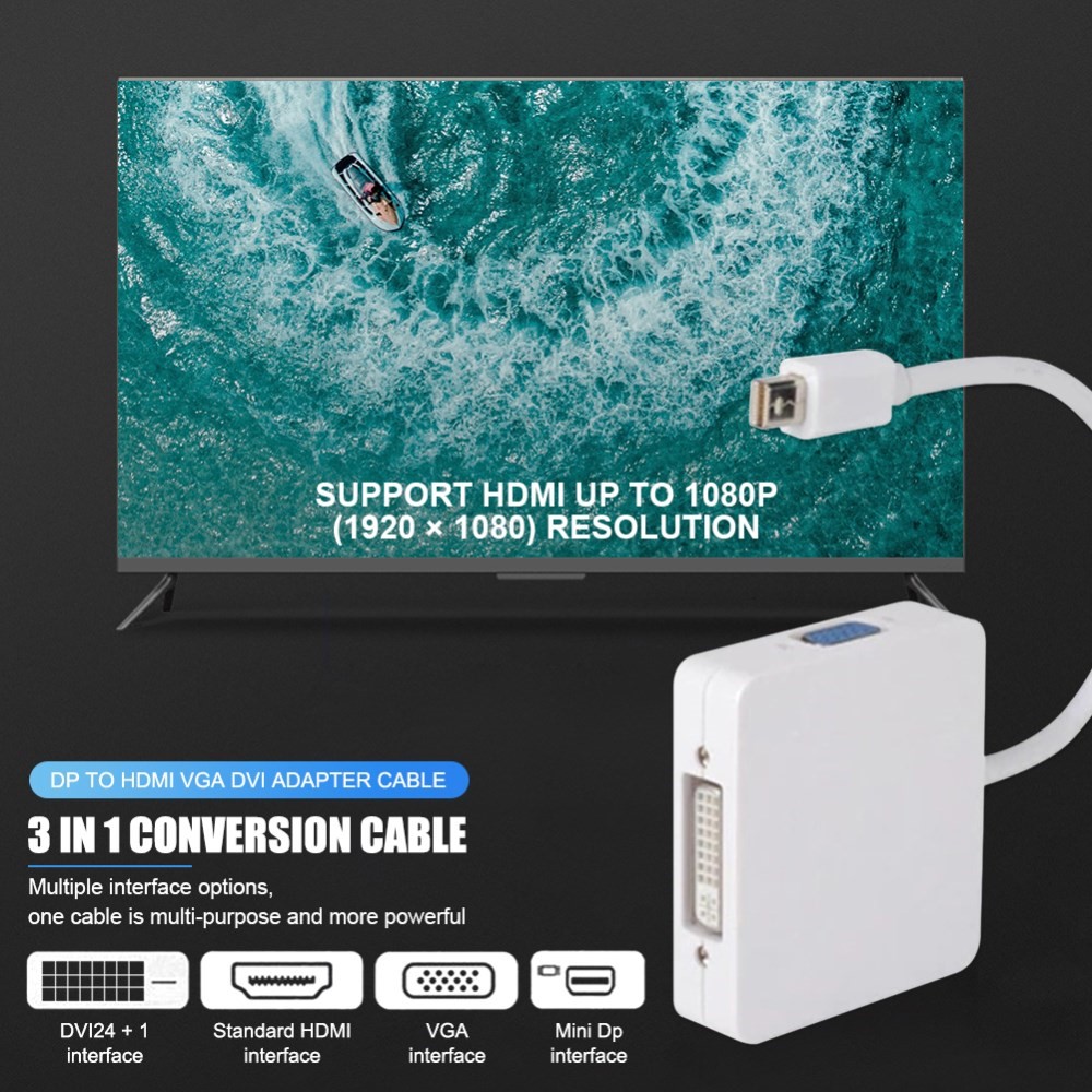 3 in 1 Mini DP DisplayPort to HDMI DVI VGA Cable Adapter Cable for MacBook Pro Air Display Port Converter-4