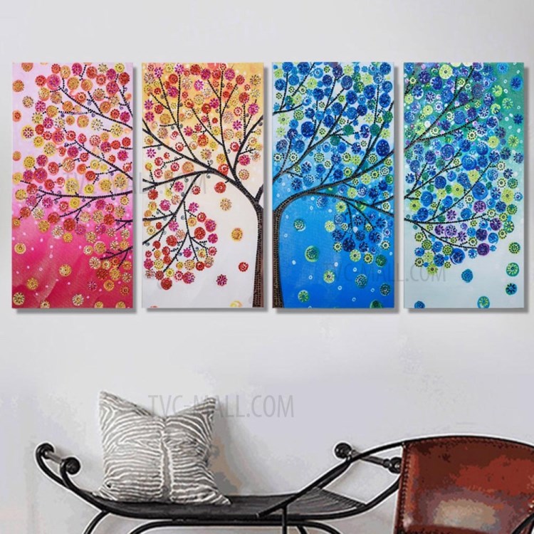 4pcs / Set Murale Sticker Mural Décor Strass Peinture Collé Sticker Mural Décor À La Maison De Peinture, Taille: 102 X 45 Cm-2