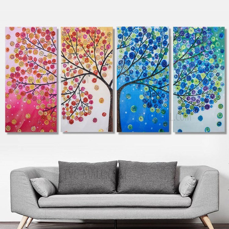 4pcs / Set Murale Sticker Mural Décor Strass Peinture Collé Sticker Mural Décor À La Maison De Peinture, Taille: 102 X 45 Cm-3