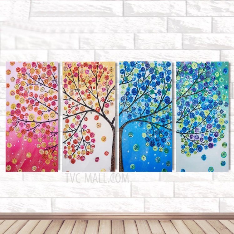 4pcs / Set Murale Sticker Mural Décor Strass Peinture Collé Sticker Mural Décor À La Maison De Peinture, Taille: 102 X 45 Cm-5
