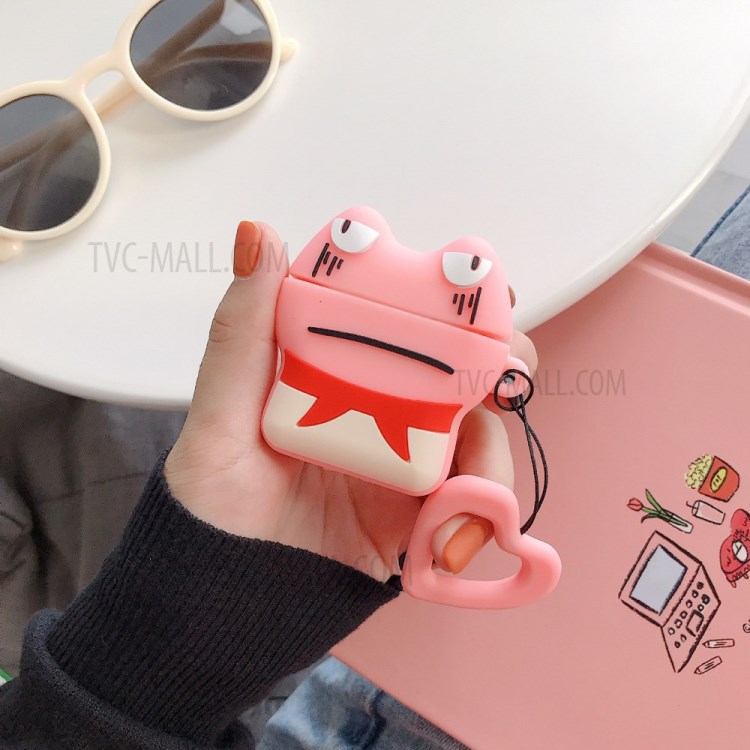 Rana En Forma De Los Auriculares De Silicona Cubierta Protectora Para Airpods Manzana Con El Caso De Carga Inalámbrica (2019) / Airpods Con El Caso (2019) De Carga (2016) - Rosado-1