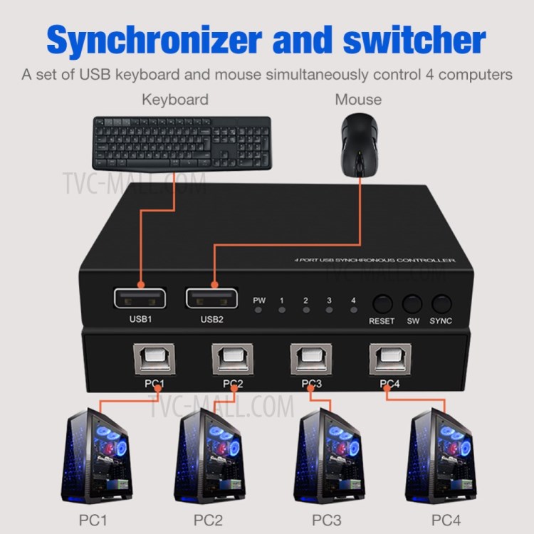 4 - Puerto USB De Conmutación Sincrónica Controlador Sincronizador De Controlador De Juego Del Ratón Del Teclado-11