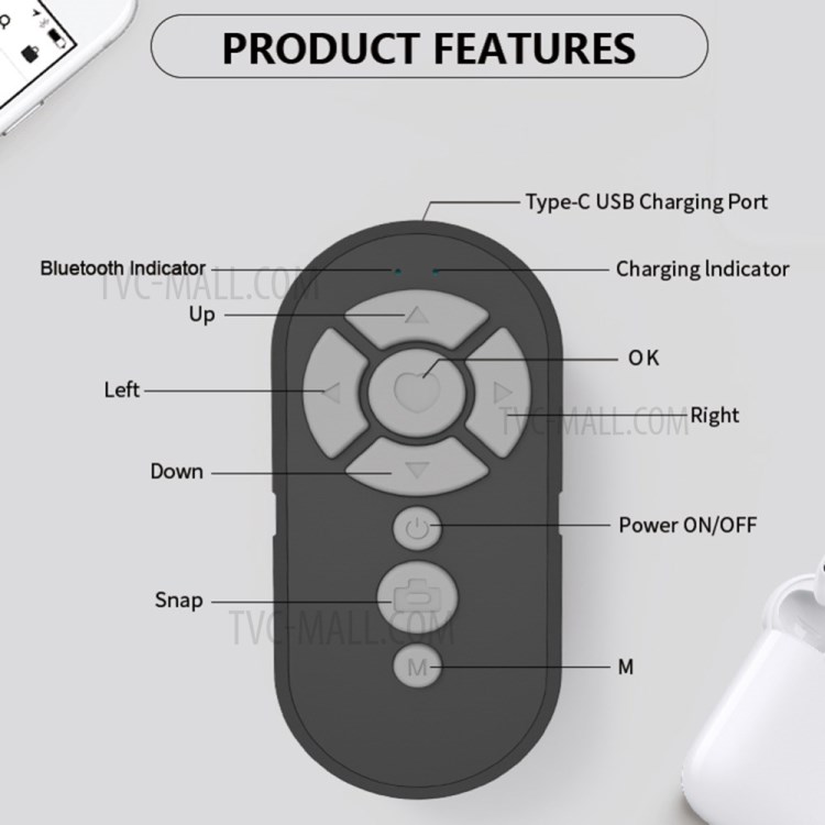 Bluetooth Caméra À Distance Selfie Page Turner Bluetooth Volet Pour Les Téléphones - Noir-11