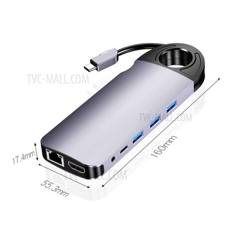 10 in 1 USB-C Hub Type-C Adapter with Ethernet HDMI VGA 3xUSB3.0 SD/TF Card Reader 3.5mm Audio USB - C PD-2