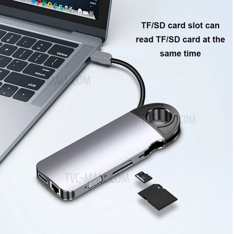 10 in 1 USB-C Hub Type-C Adapter with Ethernet HDMI VGA 3xUSB3.0 SD/TF Card Reader 3.5mm Audio USB - C PD-4