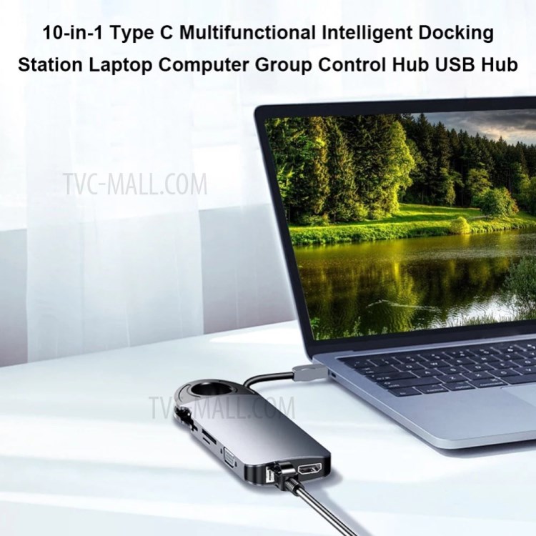 10 in 1 USB-C Hub Type-C Adapter with Ethernet HDMI VGA 3xUSB3.0 SD/TF Card Reader 3.5mm Audio USB - C PD-7