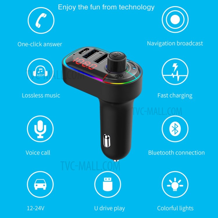 Bluetooth Автомобильный Телефонный Адаптер Зарядное Устройство Комплект Беспроводной MP3-плеер-13