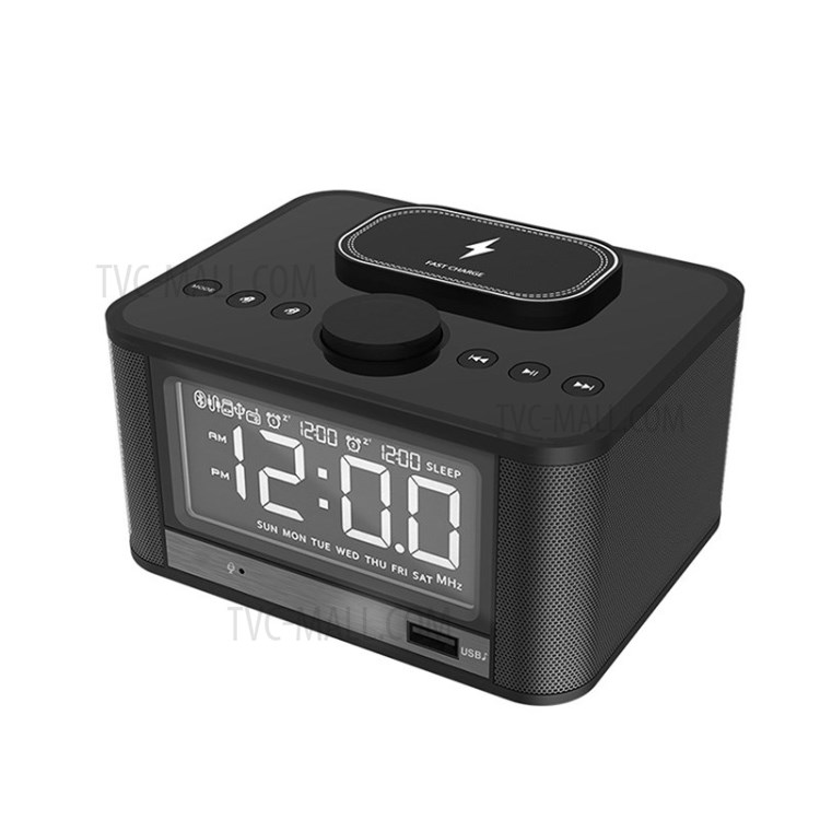Qi Wireless Charging Bluetooth Speaker Alarm Clock FM Radio Support TF
