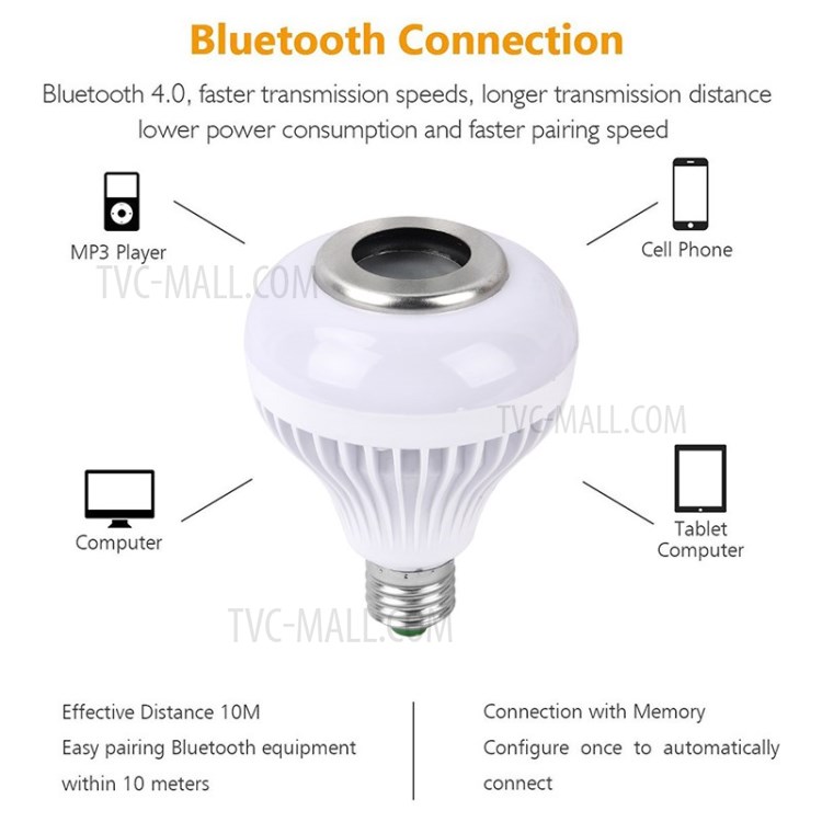 E27 LED RGB Smart Bulb 12W Dimmable Bluetooth Music Playing Magic Bulb with Remote Control-6