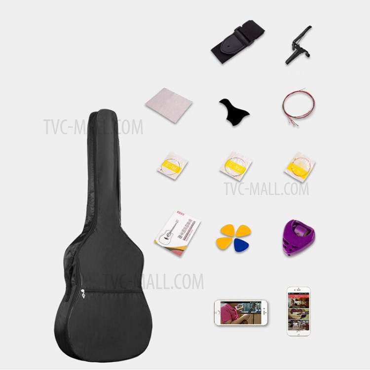 High-Grade 38 inch Folk Guitar Basswood Colorful Strings Musical Instrument with Many Accessories - White-2