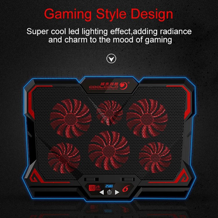 Laptop Stand Holder Gaming Cooler Cooling Pad Silent 6 - LED Fans Adjustable Airflow Computer Notebook Radiator-6