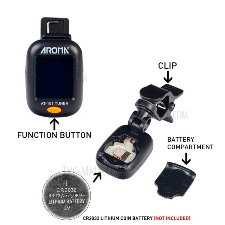 AROMA AT-101 Mini Clip-on Digital Tuner Pickup Accuracy for Chromatic Guitar Bass Violin Ukulele-5