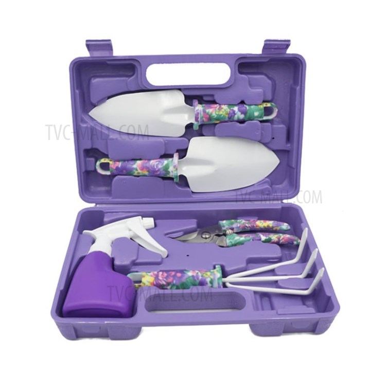 5Pcs/Set Ceramics Pattern Gardening Tools Shear/Fork/Trowel/Sprayer Gardener Carrying Case Kit