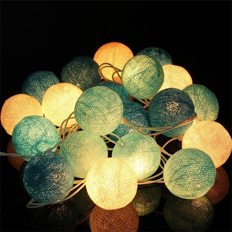 3 Meters 20-LED String Light Cotton Ball Fairy Garland Holiday Christmas Outdoor Decoration - Cyan//Battery Powered (Without)-20