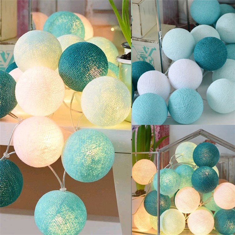 3 Meters 20-LED String Light Cotton Ball Fairy Garland Holiday Christmas Outdoor Decoration - Cyan//Battery Powered (Without)-3