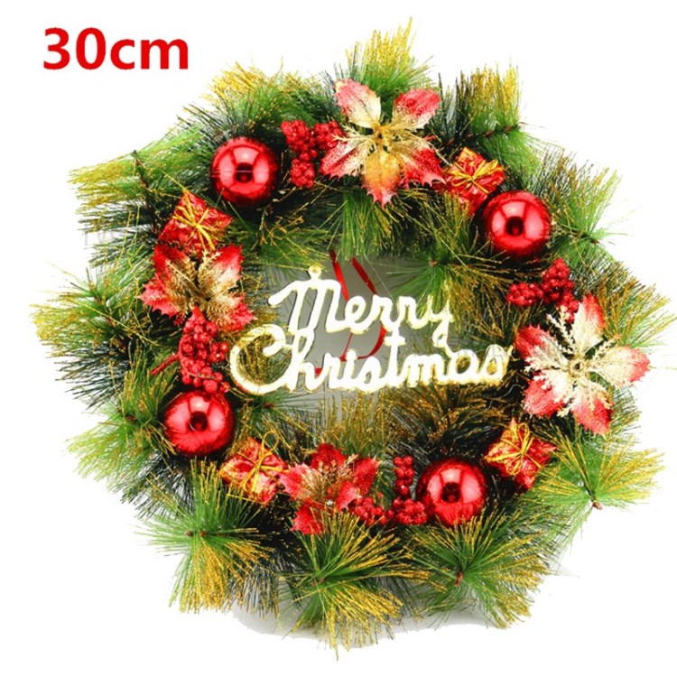 Christmas Tree Hanging Wreath Xmas Garland Wall Door Pendant Festive Decor - Red-1