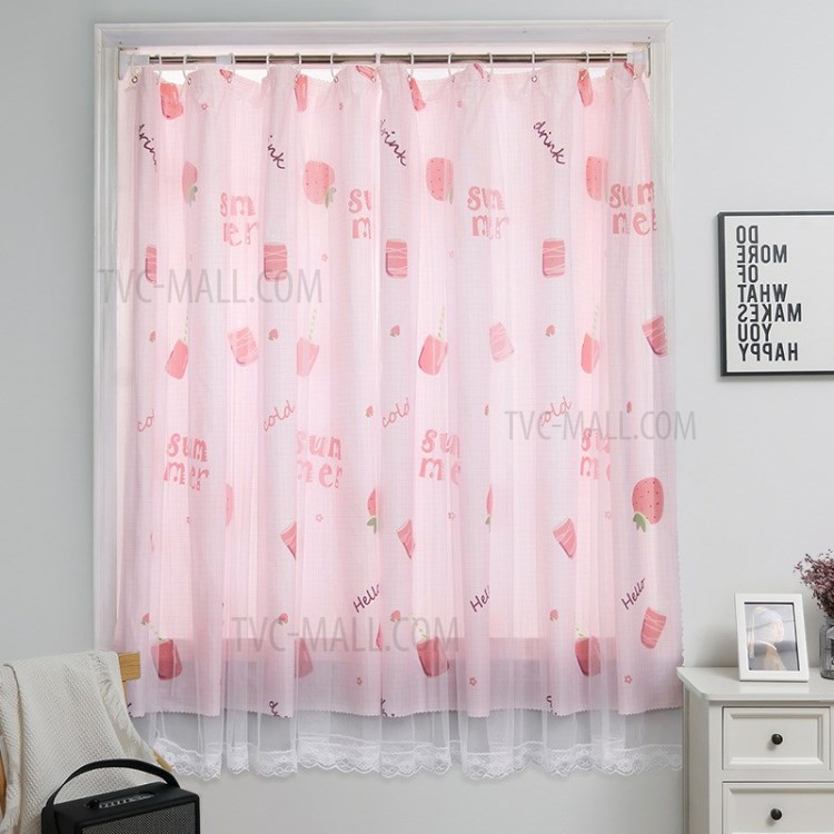 2-Layer Tulle+Blackout Curtain Door Divider Blocking Drapes - Strawberry/0.9m x 1m (W x H)-1