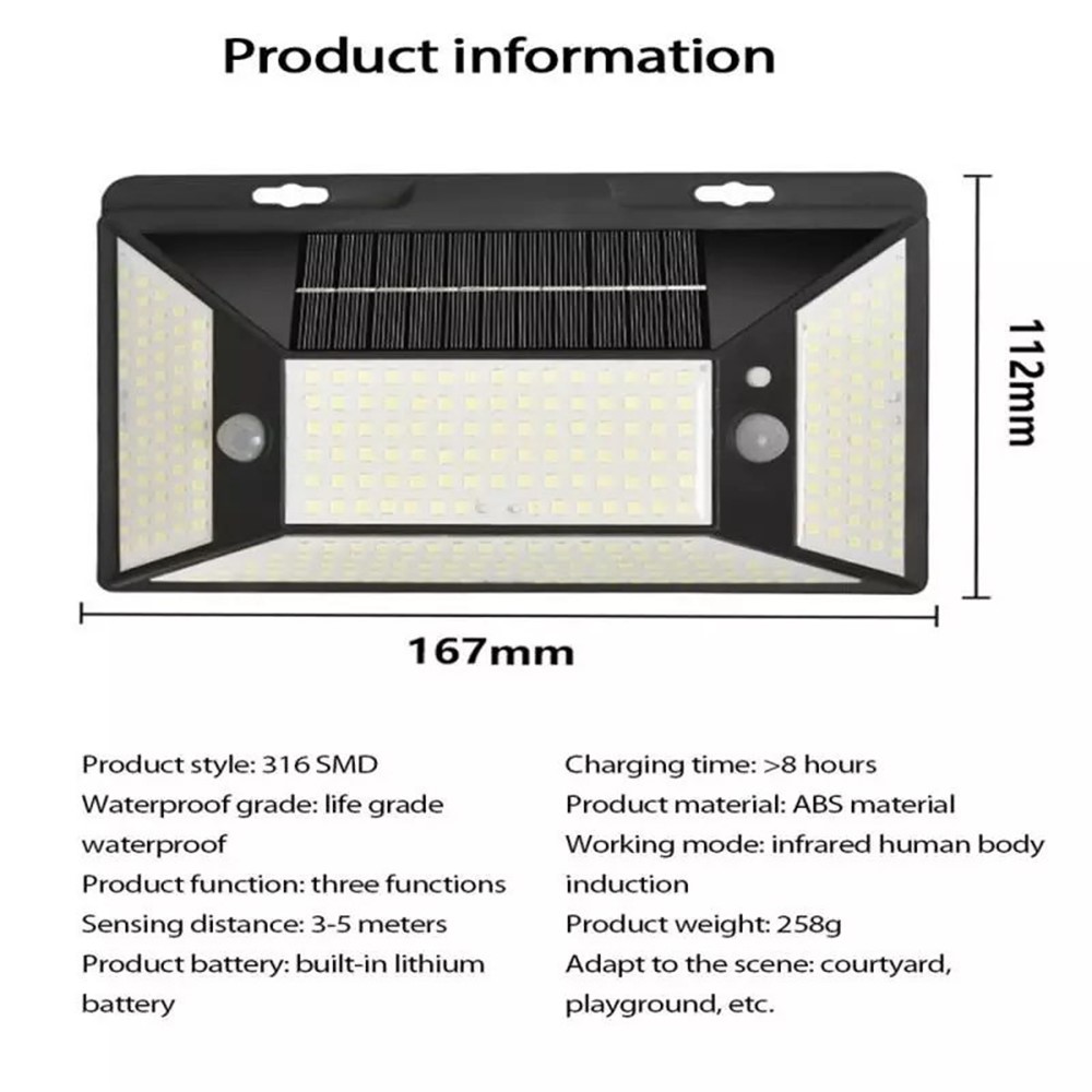 Waterproof 316-LED Solar Light PIR Motion Sensor Solar Lamp Garden Yard Path Street Light-4