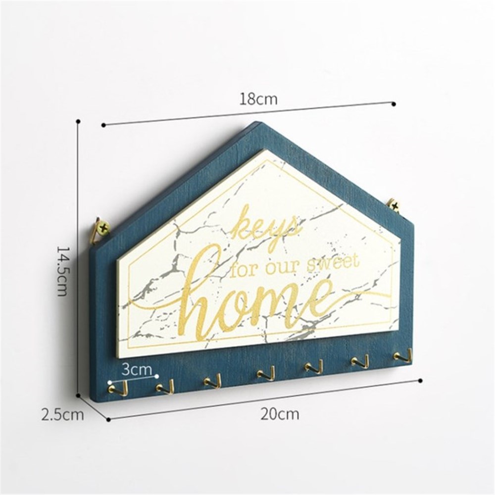 Wood Plank Key Holder Coat Hanger Bedroom Door Room Decorative Rack - House 7 Hooks
