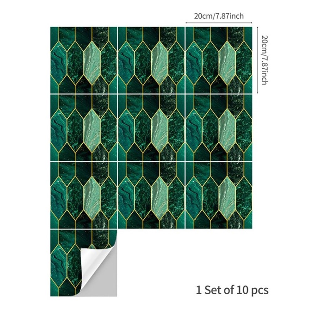Wholesale 10Pcs Green Tile Wall Stickers Bathroom Kitchen Wallpaper