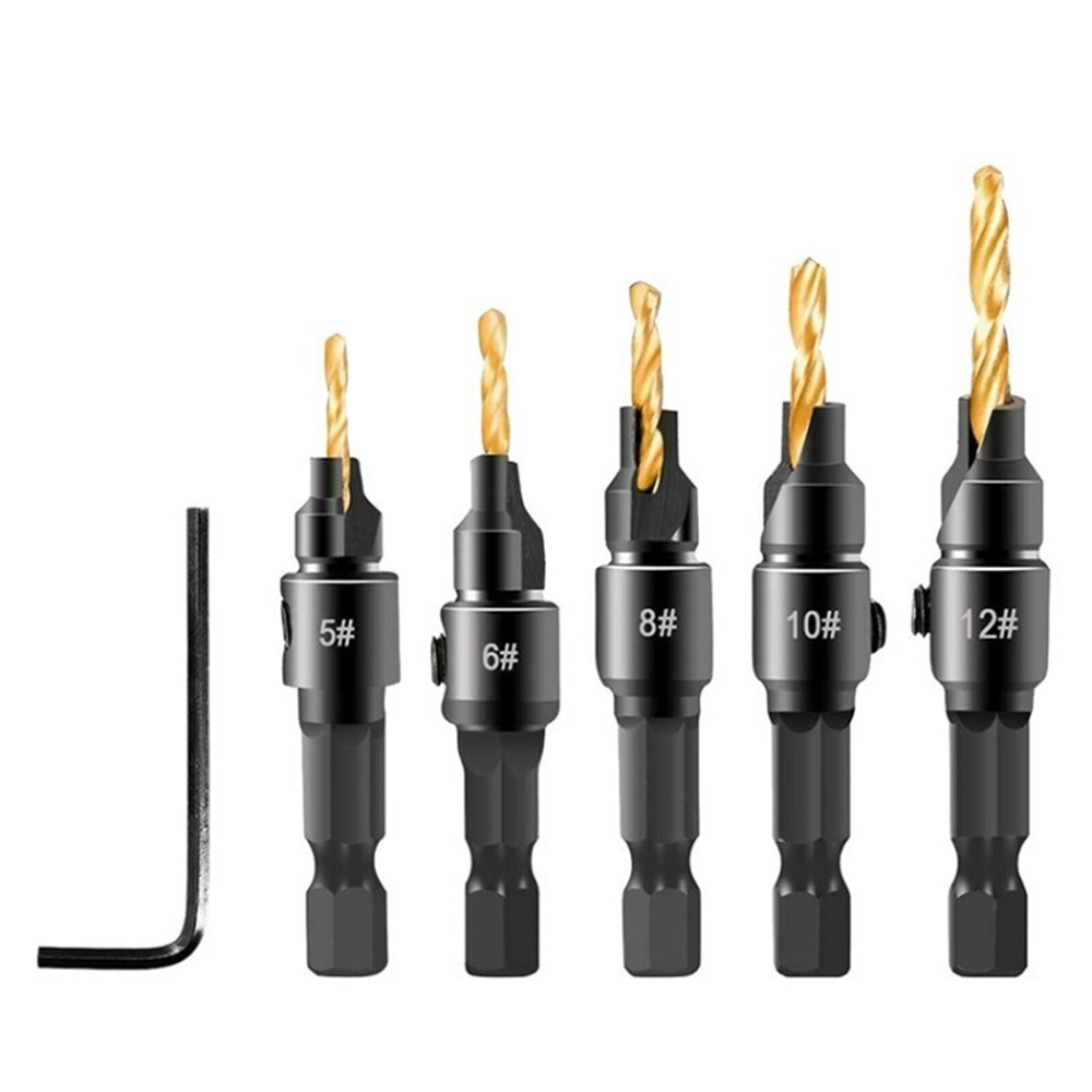 5Pcs/Set 1/4 Hex Shank Counter Drill Bit Tool Set Screw Hole Size Countersink Drilling BitsTVC