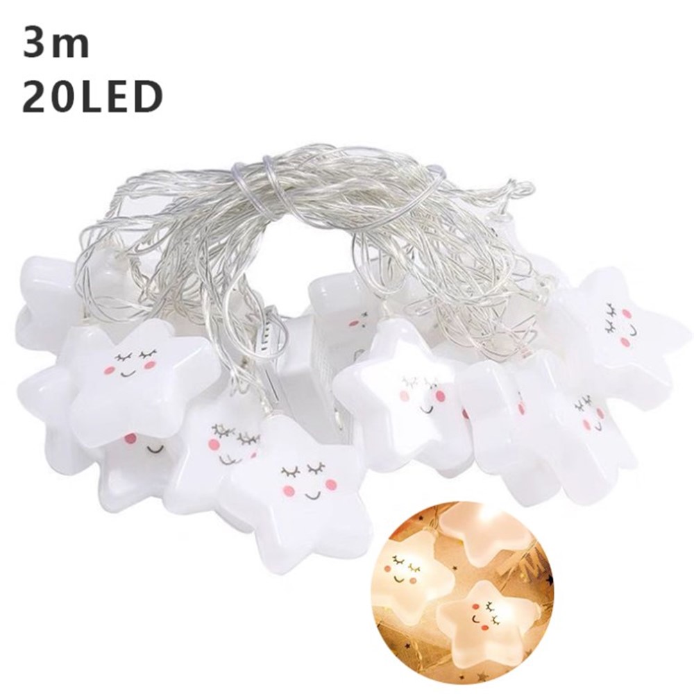 Indoor String Light for Kids Bedroom Christmas Tree Fairy Light Lamp New Year Garden Decoration - Smile Star/3m 20 Lights/Flashing-1