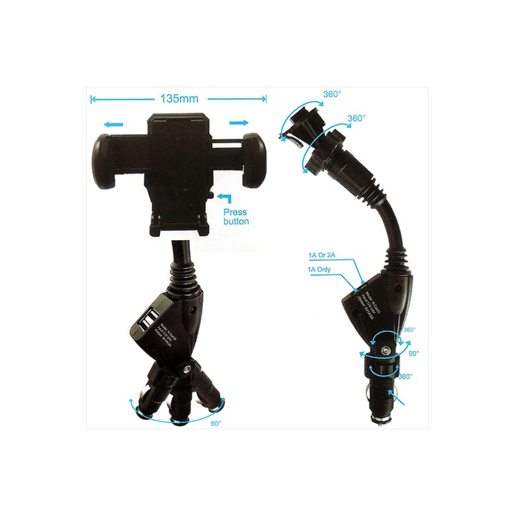 Dual USB Car Charger Cradle Mount Holder for Samsung Galaxy S4 i9500 Galaxy Note 2 N7100, Width: 50mm~115mm-9