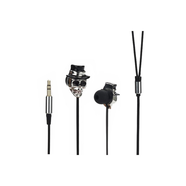 Metallic Skeleton Skull with Hat In-ear Stereo Earphones for iPod iPad MP3 CD etc - Silver / Black-1