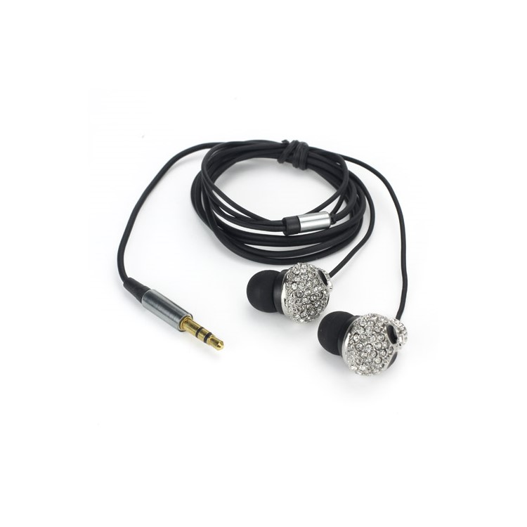 Metal Skull Swarovski Crystal In-Ear Headphone for iPod iPad MP3 CD etc - Silver-2
