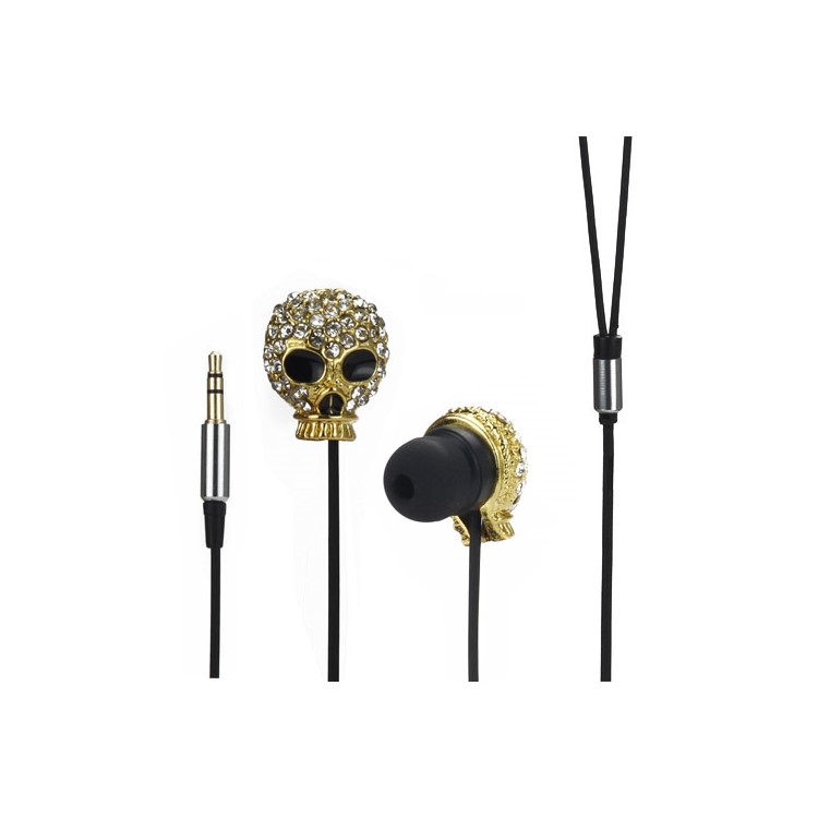 Metal Sparkling Rhinestone Skull In-Ear Headphones for iPod iPad MP3 CD etc - Gold-1