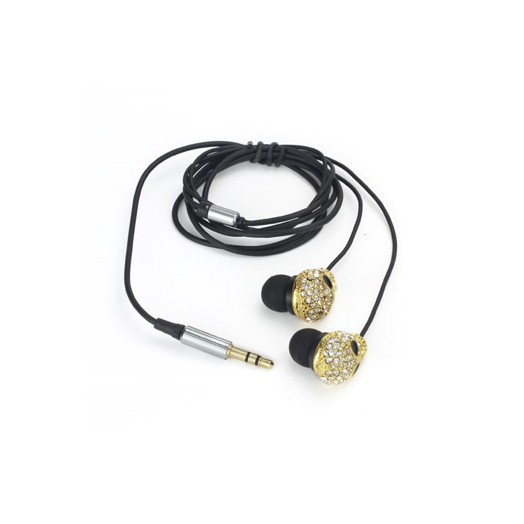 Metal Sparkling Rhinestone Skull In-Ear Headphones for iPod iPad MP3 CD etc - Gold-2