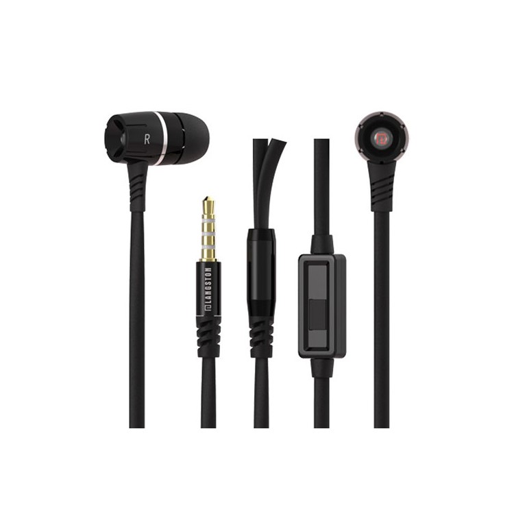 Langston EH350 Noodle Shape 3.5mm In-ear Stereo Earphone with Mic for iPhone - Black-1