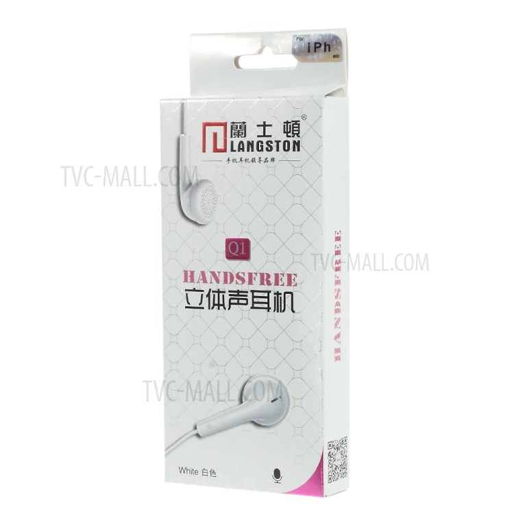 Langston Q1 3.5mm Stereo Earphone Headset w/ Mic for iPhone iPad Samsung HTC - White-6