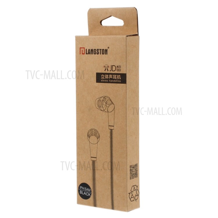 Langston JD88 3.5mm Flat Cable In-ear Stereo Earphone w/ Mic for iPhone Samsung HTC - Black-3