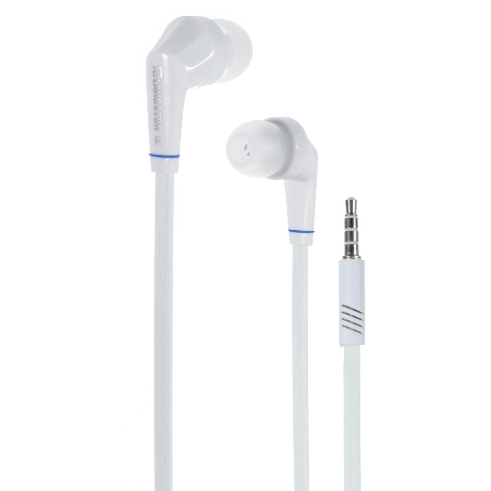 Langston JD88 3.5mm Flat Cable In-ear Stereo Earphone w/ Mic for iPhone Samsung HTC - White-1