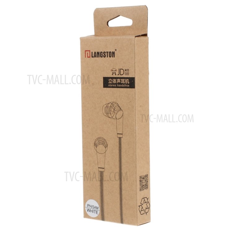 Langston JD88 3.5mm Flat Cable In-ear Stereo Earphone w/ Mic for iPhone Samsung HTC - White-3