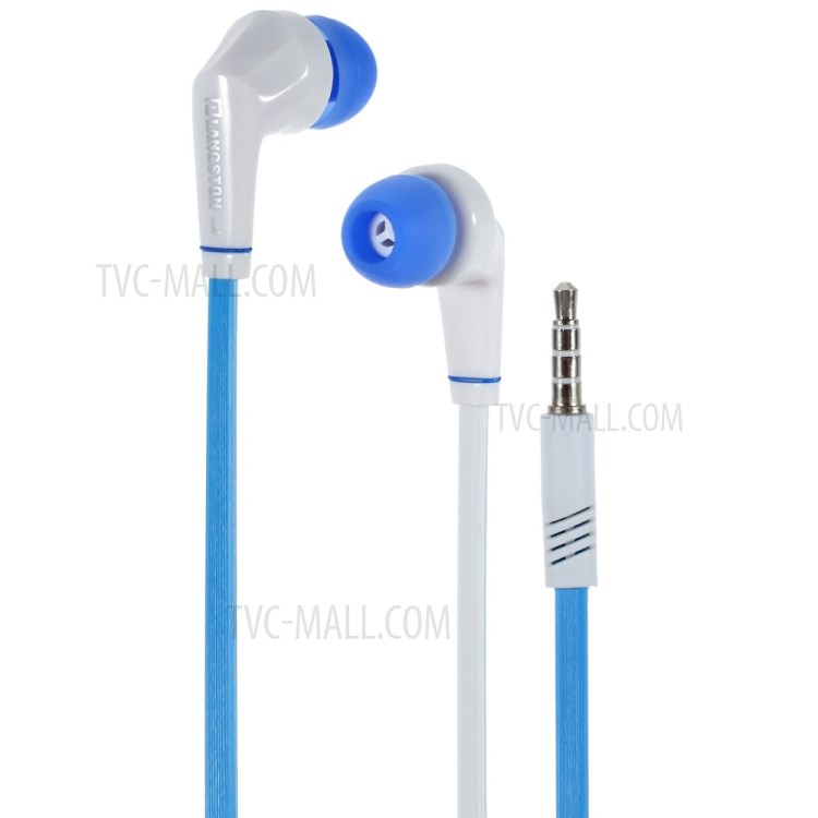 Langston JD88 3.5mm Flat Cable In-ear Stereo Earphone w/ Mic for iPhone Samsung HTC - Blue-1
