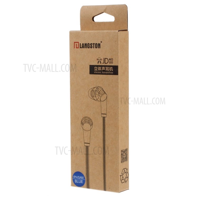 Langston JD88 3.5mm Flat Cable In-ear Stereo Earphone w/ Mic for iPhone Samsung HTC - Blue-3