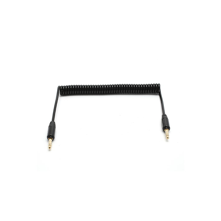 3.5mm Male to 3.5mm Male Stereo Aux Audio Coiled Cord Cable for iPhone iPod MP4 - Black