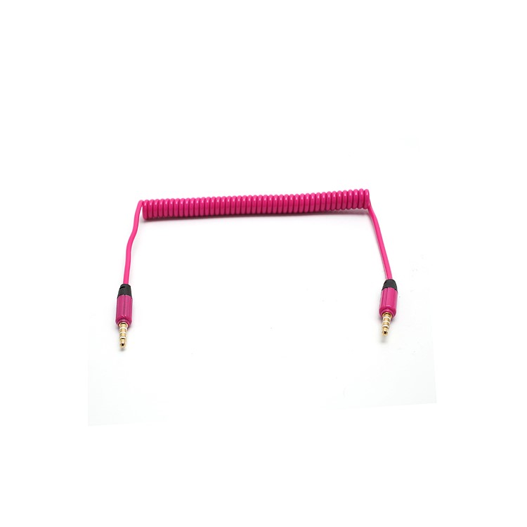 3.5mm Male to 3.5mm Male Stereo Aux Audio Coiled Cord Cable for iPhone iPod MP4 - Rose-1