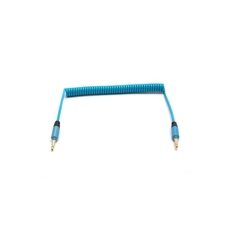 3.5mm Male to 3.5mm Male Stereo Aux Audio Coiled Cord Cable for iPhone iPod MP4 - Blue-1