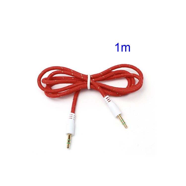 Woven 3.5mm Male to Male M/M Stereo Audio Cable for PC iPhone MP3 MP4 - Red-1