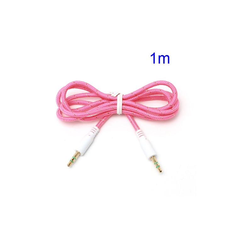 Woven 3.5mm Male to Male M/M Stereo Audio Cord Cable for PC iPhone MP3 MP4 - Pink-1