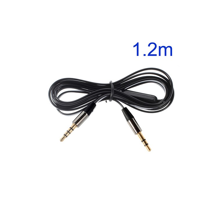 Black 3.5mm Male to Male 1.2m Flat Auxiliary Cables w/ Mic, Supports iPhone, iPad, Samsung, HTC etc-1