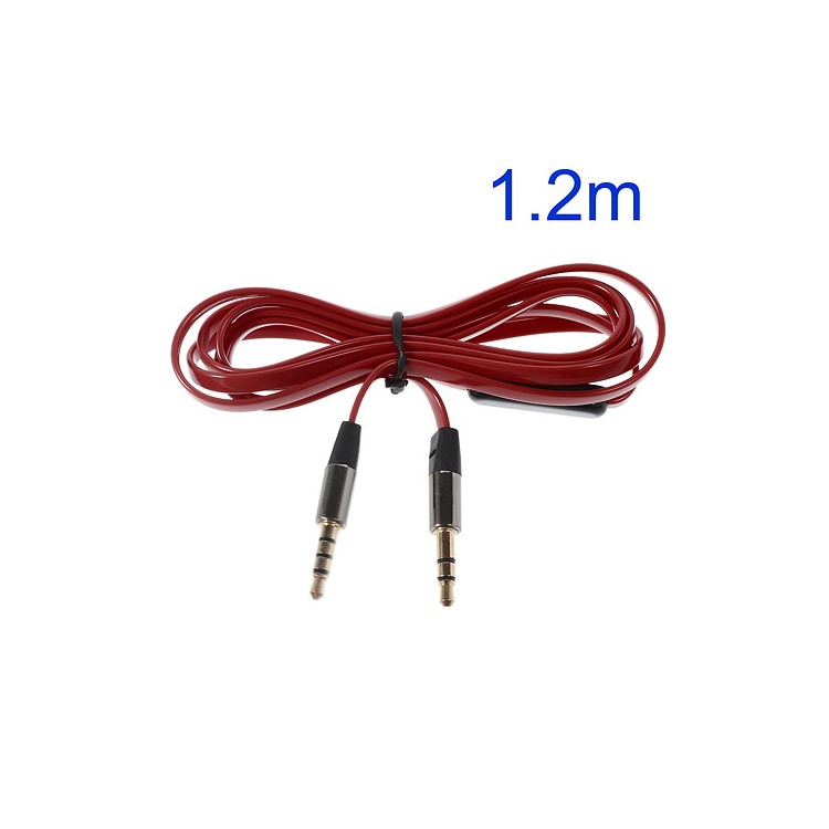 Red 3.5mm Male to Male 1.2m Flat Auxiliary Cables w/ Mic, Supports iPhone, iPad, Samsung, HTC etc-1