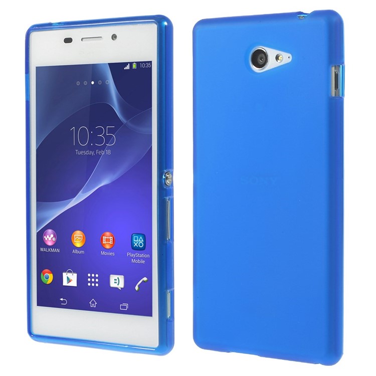 Dark Blue Double-sided Frosted TPU Gel Case for Sony Xperia M2 D2303 / M2 Dual D2302-1